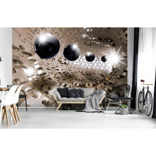Een fotobehang met een 3D-tunnel van ronde kogels voor de woonkamer.