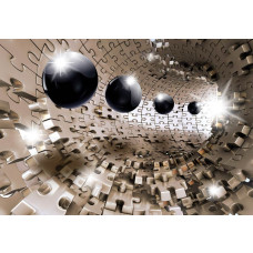 3D-tunnel met ronde kogels, abstract fotobehang voor een futuristische en moderne uitstraling.