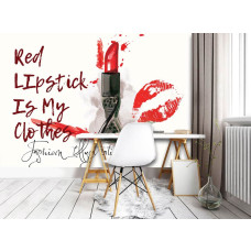 Een fotobehang van rode lippenstift met de tekst