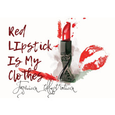 Fotobehang van de tekst 'Red Lipstick is my clothes', in een speelse en moderne stijl.