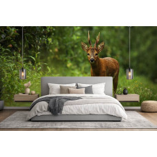 Fotobehang met een ree in de natuur in een moderne slaapkamer.