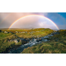 Regenboog eiland Vagar landschap fotobehang, met een betoverend uitzicht.