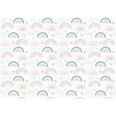 Regenboog fotobehang in zachte pastelkleuren, perfect voor een vrolijke en kleurrijke ruimte.
