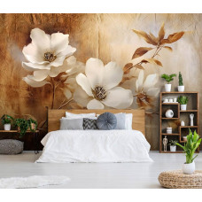 Een fotobehang van retro bloemen in vintage perkament kunststijl in de slaapkamer.