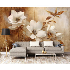 Een fotobehang van retro bloemen in vintage perkament kunststijl in de woonkamer.