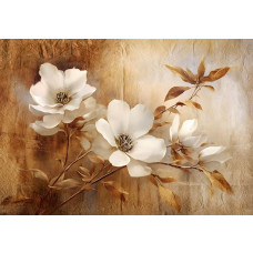 Retro bloemen in een vintage perkamentstijl, weergegeven op een fotobehang dat een nostalgische sfeer oproept.