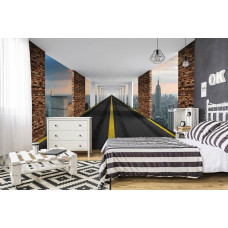 Een fotobehang van een 3D straat in New York, dat een stedelijke sfeer biedt in een slaapkamer.