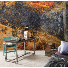 Een fotobehang van een roestige betonnen muur voor een industriėle sfeer in de woonkamer.