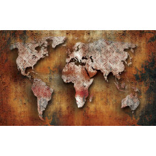 Roestige wereldkaart fotobehang, aarde in metaal, industrieel design.