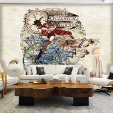 Een fotobehang van Royal Excelsior met dame op fiets in alchemie en gothic stijl voor de woonkamer.