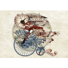 Fotobehang van Royal Excelsior met een dame op de fiets, alchemie en gothic thema.