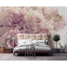Een fotobehang met roze pioenrozen bloemen voor de slaapkamer.