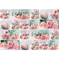 Fotobehang met roze rozen en liefdevolle bloemen, ideaal voor een zachte kinderkamer.