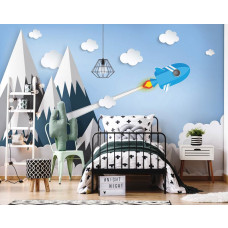 Een fotobehang met het thema ruimtevakantie voor een babykamer en jongenskamer.