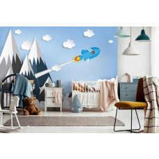 Een fotobehang met het thema ruimtevakantie voor een babykamer en kinderkamer.