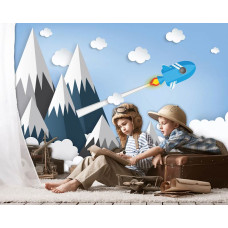 Een fotobehang met het thema ruimtevakantie voor een babykamer en speelkamer.