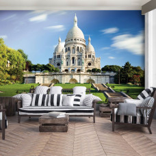 Een fotobehang van de Sacré-Coeur op de Montmartre in Parijs voor de woonkamer.