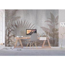 Een fotobehang van schaduwen van planten op beton, perfect voor het creėren van een rustgevende sfeer in een kantoor.
