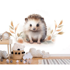 Een fotobehang van een schattige egel in een serene babykamer.