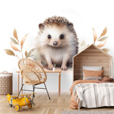 Een fotobehang van een schattige egel in een jongenskamer met kinderthema.