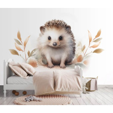 Een fotobehang van een schattige egel in een meisjeskamer met zachte tinten.