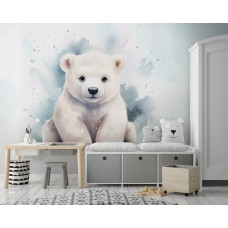 Een fotobehang van een schattige ijsbeer in een rustige babykamer.
