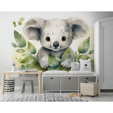 Een fotobehang van een schattige koalabeer in een babykamer en kinderkamer.