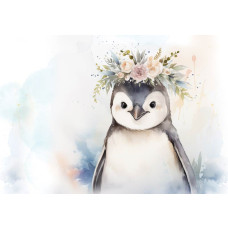 Fotobehang van een schattige pinguïn, speels en leuk voor kinderen.