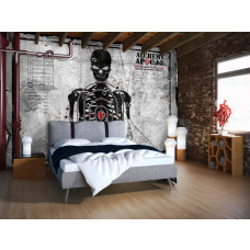 Een fotobehang van een schietkaart met skelet en alchemie thema voor een schietbaan in de slaapkamer.