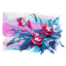 Fotobehang met abstracte bloemen in een kunstwerk van verf op doek.