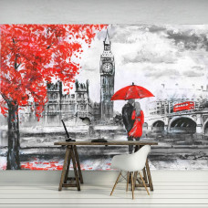 Een fotobehang van de Big Ben in Londen als abstract schilderij, geschikt voor een kantoor.