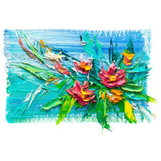 Abstract fotobehang met een schilderij van bloemen in verf en kunststijl.
