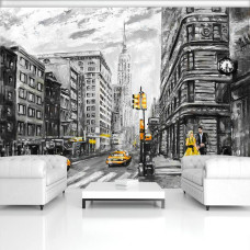 Een fotobehang van New York als kunstwerk, ideaal voor de woonkamer.