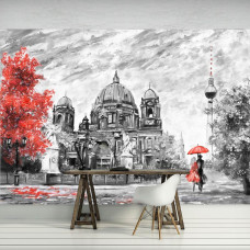 Een fotobehang van Berlijn als kunstwerk, passend voor een slaapkamer.