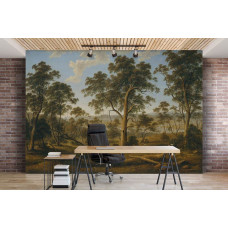 Een schilderij fotobehang van een bos voor het kantoor.
