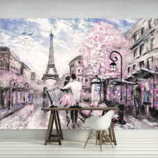 Een fotobehang van de Eiffeltoren als abstract schilderij, ideaal voor een woonkamer.