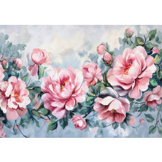 Fotobehang van een schilderij van pioenrozen, met een kunstzinnige bloemenweergave.