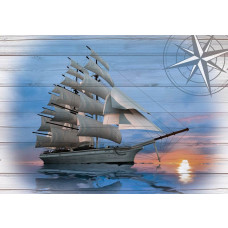 Maritiem fotobehang met een schip op een houten achtergrond, ideaal voor een nautische sfeer.