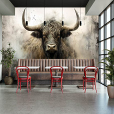 Fotobehang Schotse Hooglander in Industriële Stijl in het restaurant met opvallend dierenportret en stoere look.