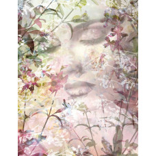 Sense bloemen fotobehang, met een abstract kunstwerk van een vrouwelijk silhouet, ideaal voor een artistieke ruimte.