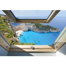 Fotobehang van het beroemde scheepswrak op Navagio Beach in Zakynthos, met een 3D-effect.