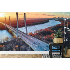 Een fotobehang met de Siekierkowski Bridge, afgebeeld in een slaapkamer.