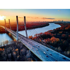 Siekierkowski Bridge in Warschau, Polen, afgebeeld op een fotobehang met een indrukwekkend stadsbeeld.