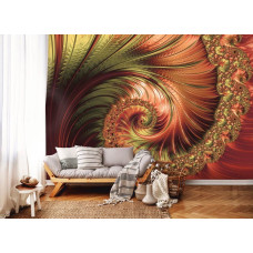 Een fotobehang van sierlijke rode verenpracht met abstract kunst voor de woonkamer.