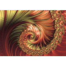 Fotobehang van sierlijke rode verenpracht, weergegeven in een abstract kunstontwerp.