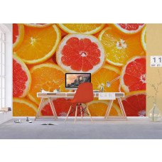 Een fotobehang van sinaasappels schijven fruit in een kantoor met Airtex.