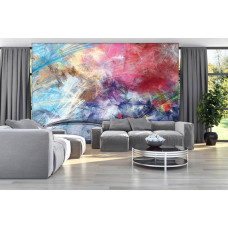 Een fotobehang met een moderne abstractie van kleurrijke kunst in een schetsstijl.