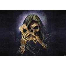 Fotobehang met een schedel en een aas, gedurfd en iconisch.