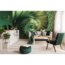 Een fotobehang van smaragd verenpracht met abstract kunst voor de huiskamer.