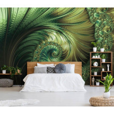 Een fotobehang van smaragd verenpracht met abstract kunst voor de slaapkamer.